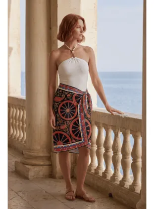 Royal Compass Desenli Plaj Beach Pareo - Iç Göstermeyen Parlak Kumaş - 75x155 cm