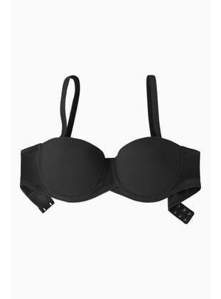Rosali Mesh Straplez Sütyen Soft Push Up Yarı Dolgulu Premium Basic - Siyah - 2226
