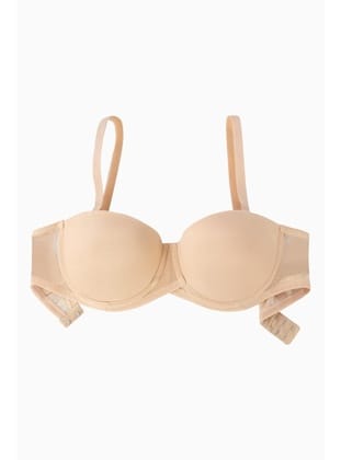 Rosali Mesh Straplez Sütyen Soft Push Up Yarı Dolgulu Premium Basic - Ten - 2226