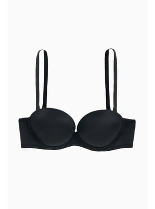Straplez Mikro Sütyen Double Push Up, Ekstra Dolgulu Basic - Siyah - 2536