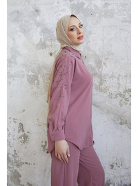 Pantolon Gömlek Tesettür İkili Takım Pembe