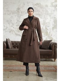 Dört Düğmeli Tesettür Kaban Kahverengi