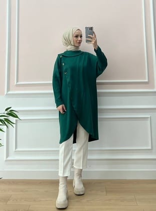 4420-Asimetrik Tesettür Tunik Yeşi̇l-A4