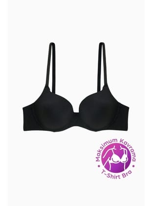 T-shirt Bra Dolgusuz Sabit Kalın Askı - Siyah - 2531