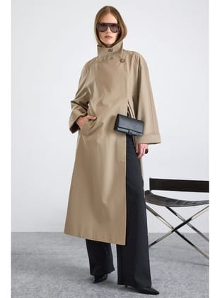 Dik Yaka Oversize Su İtici Özellikli Trençkot TAŞ 6874