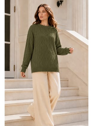 Örgü Desenli Triko Tunik R4484 Haki