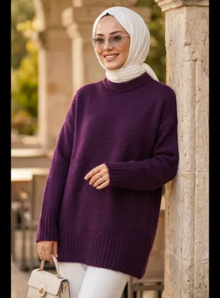 Mürdüm Tesettür Triko Kazak 87181MU