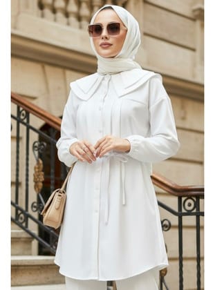 Poplin Beyaz Tesettür Tunik 20228B