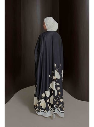 Çiçekli Kaftan Elbise 32-2938 SİYAH