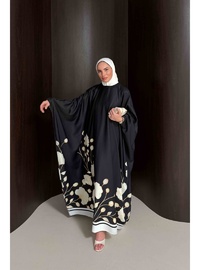 Çiçekli Kaftan Elbise 32 2938 SİYAH