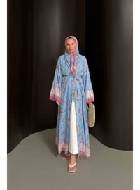 Desenli Şallı Abaya 32 2908 Bebe Mavi