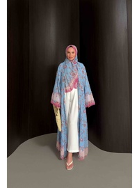 Desenli Şallı Abaya 32 2908 Bebe Mavi