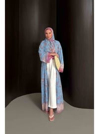Desenli Şallı Abaya 32 2908 Bebe Mavi