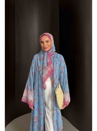Desenli Şallı Abaya 32 2908 Bebe Mavi