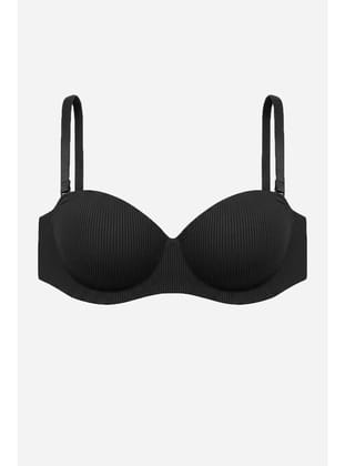 Lotus Lazer Dikişsiz Balensiz Push Up Sütyen - Siyah - 2818