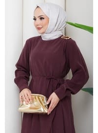 Büyük Beden Toka Detaylı Bağlamalı Tesettür Elbise Bordo HM2887