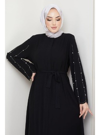 Kolu Taşlı Gizli Patlı Ferace Siyah