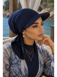 Lacivert Kepli Deniz Havuz Kullanımına Uygun Bağcıklı Eşarp Bone