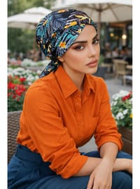 Siyah Yeşil Çiçek Desen Çapraz Bone