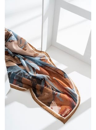 Kadın Digital Baskılı Fırça Desen Soft Eşarp 90x90 Cm HARDAL