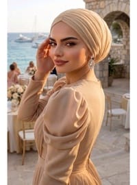 Bej Tül Büzgülü Dolama Bone