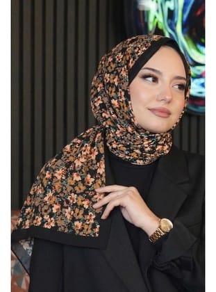 Akışkan Çiçek Desen Karamel Soft Pamuk Şal
