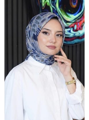 Fırça Desen İndigo Soft Pamuk Eşarp