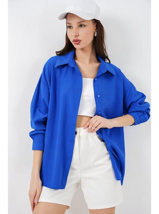 Kadın Uzun Oversize Gömlek 20334 - Saks SAKS