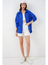 Kadın Uzun Oversize Gömlek Saks
