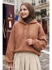 Çıtçıt Yaka Kapüşonlu Camel Sweat
