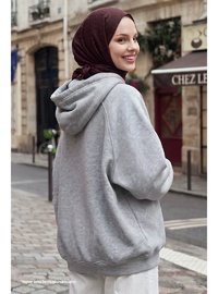 Çıtçıt Yaka Kapüşonlu Gri Sweat