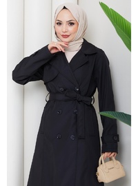 Kuşaklı Düğmeli Trençkot Siyah HM2890