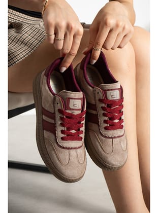 Bej Bordo Kadın Sneaker Spor Ayakkabı Günlük Rahat Tabanlı Şık Casual Ayakkabı 025A
