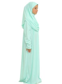 Çocuk Namaz Elbisesi Seti 8-12 Yaş Mint Yeşili