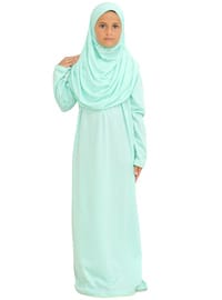Çocuk Namaz Elbisesi Seti 8-12 Yaş Mint Yeşili