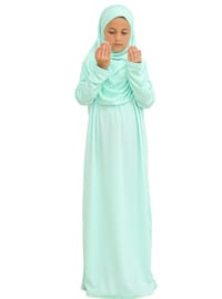 Çocuk Namaz Elbisesi Seti 8-12 Yaş Mint Yeşili