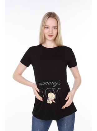 IŞŞIL 4476-Annesinin Oğlu Viskon Hamile Kısa Kol T-Shirt Siyah