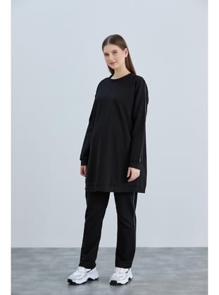 IŞŞIL 4538-Lycra İki İplik Penye Şeritli Hamile Eşofman Takım Siyah