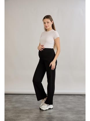 IŞŞIL 4555-İki İplik Lycra Penye Hamile Boru Paça Pantolon Siyah