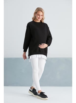 IŞŞIL 6465-Üç İplik Penye Yünlü Hamile Giyim SweatShirt Siyah