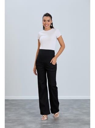 IŞŞIL 8798-Hamile Lycra Bol Paça Kot Pantolon Siyah