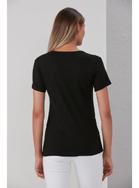 Viskon Körüklü Düz Hamile Kısa Kol T Shirt Siyah