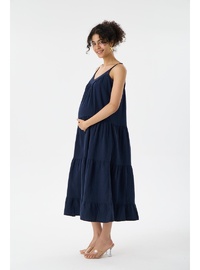 Işıl 1077 Muslin Kumaş Askılı OverSize Hamile Elbise Lacivert