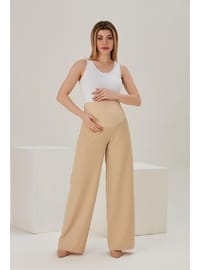 IŞŞIL 4262 Hamile Basenden Bol Paça Kumaş Pantolon Bej