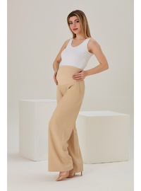 IŞŞIL 4262 Hamile Basenden Bol Paça Kumaş Pantolon Bej