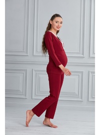 Pamuk Kruvaze Emzirme Detay Hamile Pijama Takım Bordo