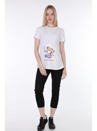 Viskon Hamile Kısa Kol T Shirt Beyaz