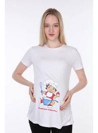 Viskon Hamile Kısa Kol T Shirt Beyaz