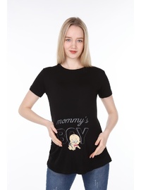 Viskon Hamile Kısa Kol T Shirt Siyah
