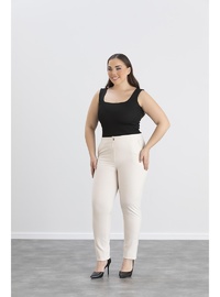 Işıl 4551 Büyük Beden Kadın Kız Kumaş Pantolon Bej